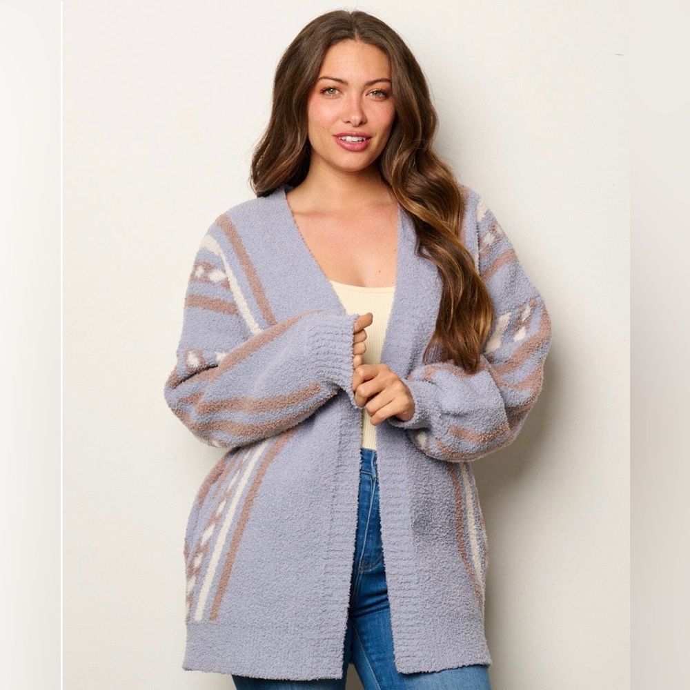 WOMEN'S LONG SLEEVE OPEN FRONT POCKETS MULTI PRINT CARDIGAN
Ice Blue/ denim